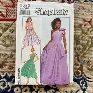 Vintage 80s Prom Dress Sewing Pattern Simplicity 9082 1989 Sweetheart Waist
